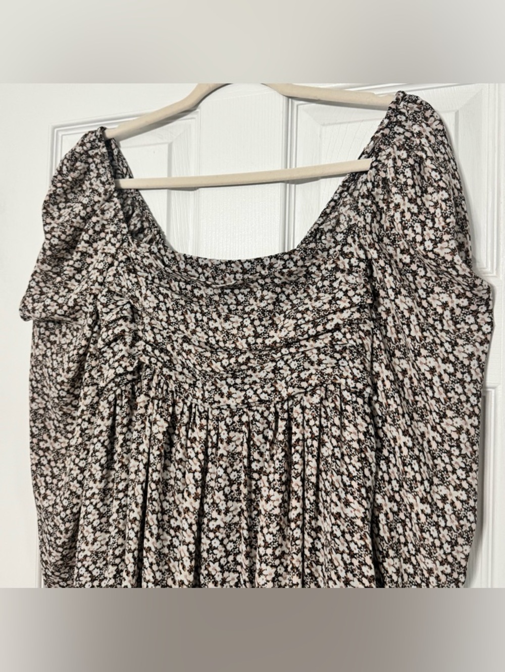 Abercrombie Babydoll Tall Mini Dress Ruched Long-Sleeve Floral - Picture 4 of 13